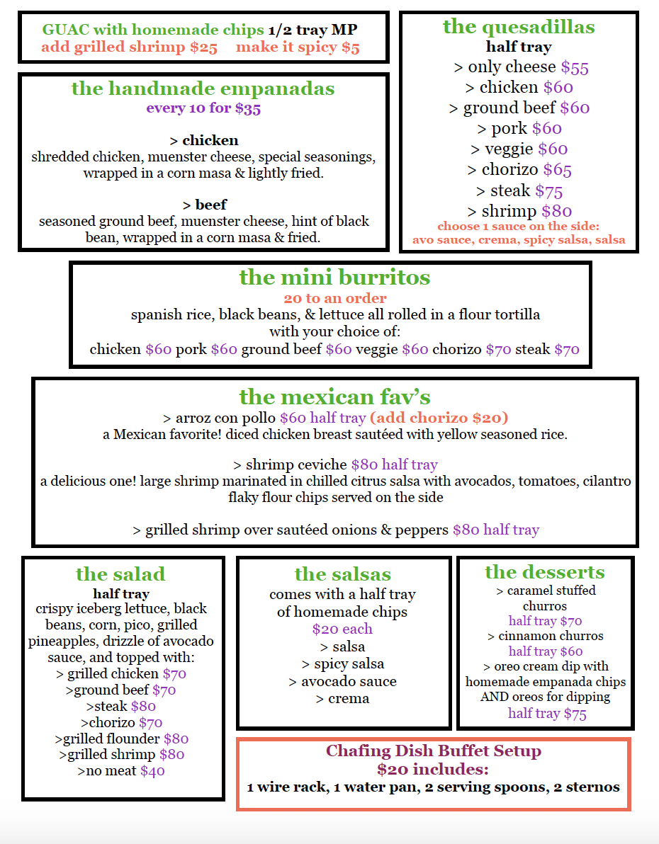 Catering Menu Side Two